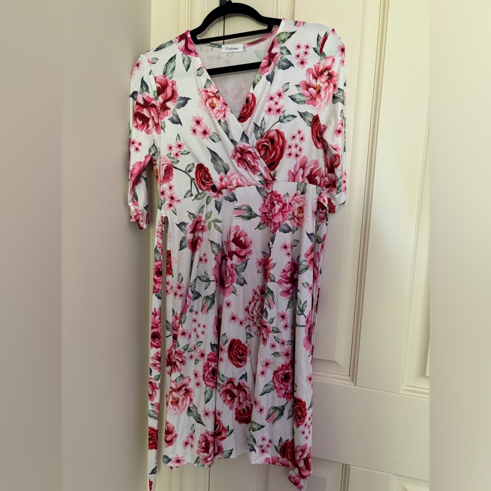 Coolmee Maternity - Size Small - White with Pink flowers half sleeve dress